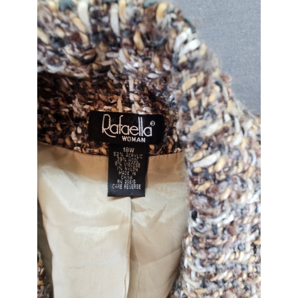 Rafaella Woman Brown Plaid Tweed Wool Blend Blazer Jacket Size 18W - Picture 2 of 3